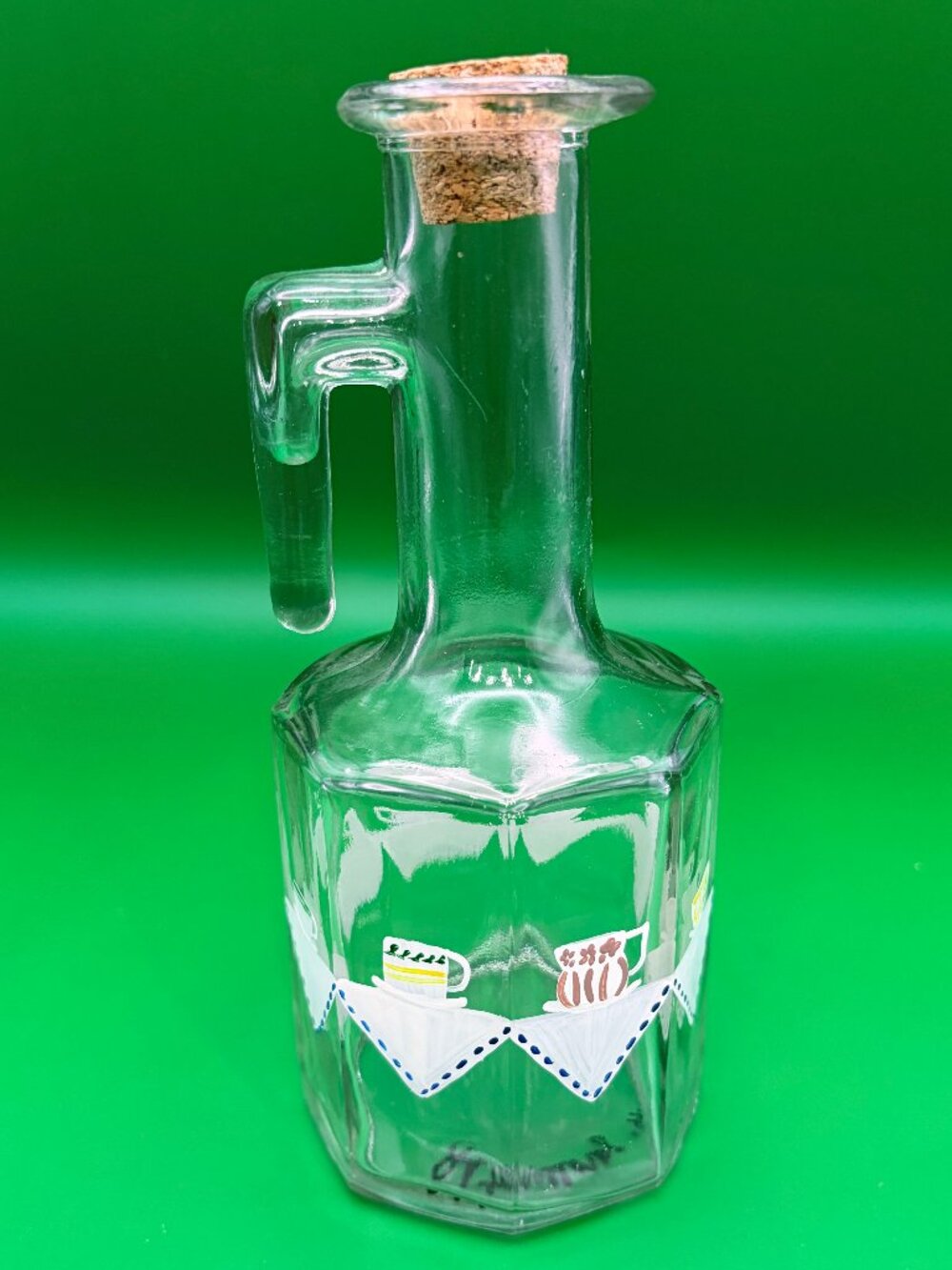 VTG Signed Italian Mod Dep HandPainted Glass Cruet Bottle Decanter Cork Stopper - Picture 2 of 10